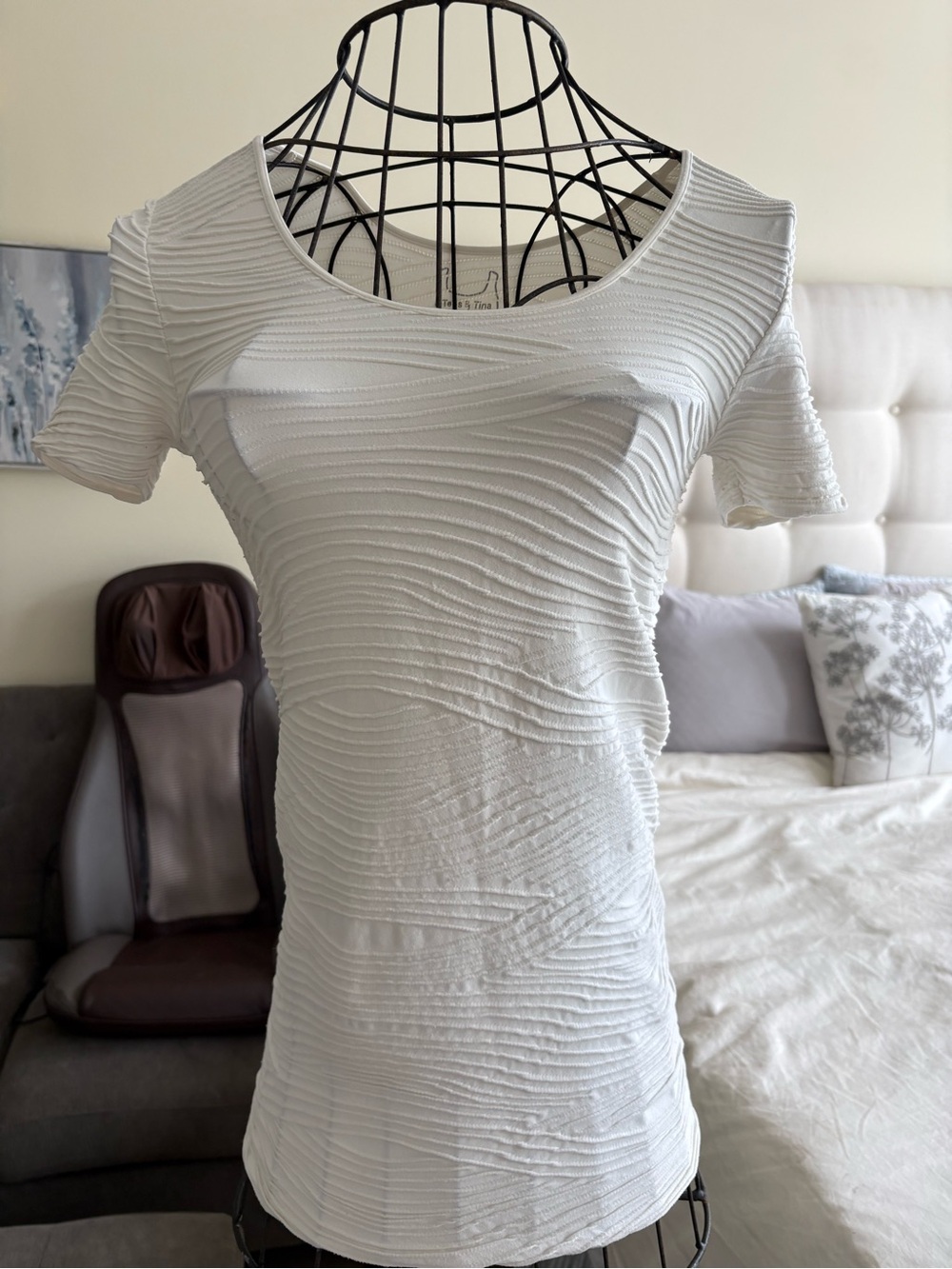 Tees by Tina White Short-Sleeve Textured Scoop Neck Top